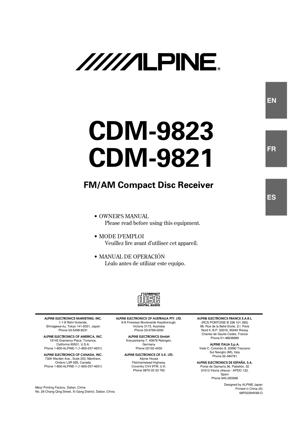 Alpine CDM-9823, CDM-9821 owner manual CDM-9823 CDM-9821 