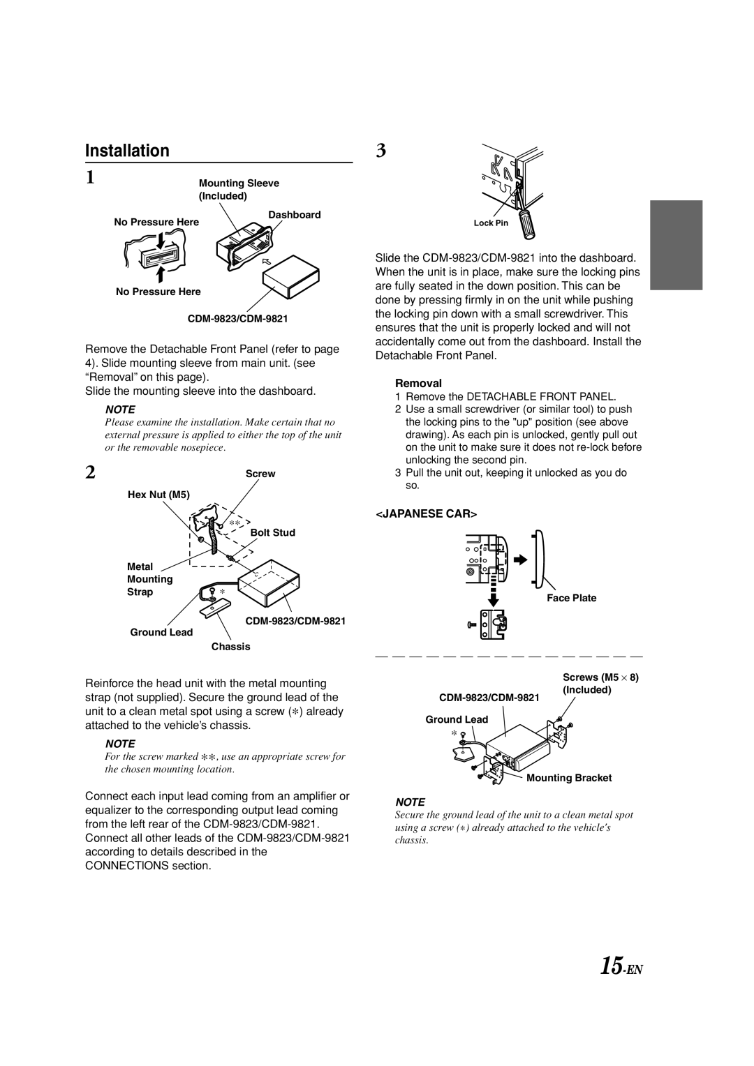 Alpine CDM-9823, CDM-9821 owner manual Installation, Removal 