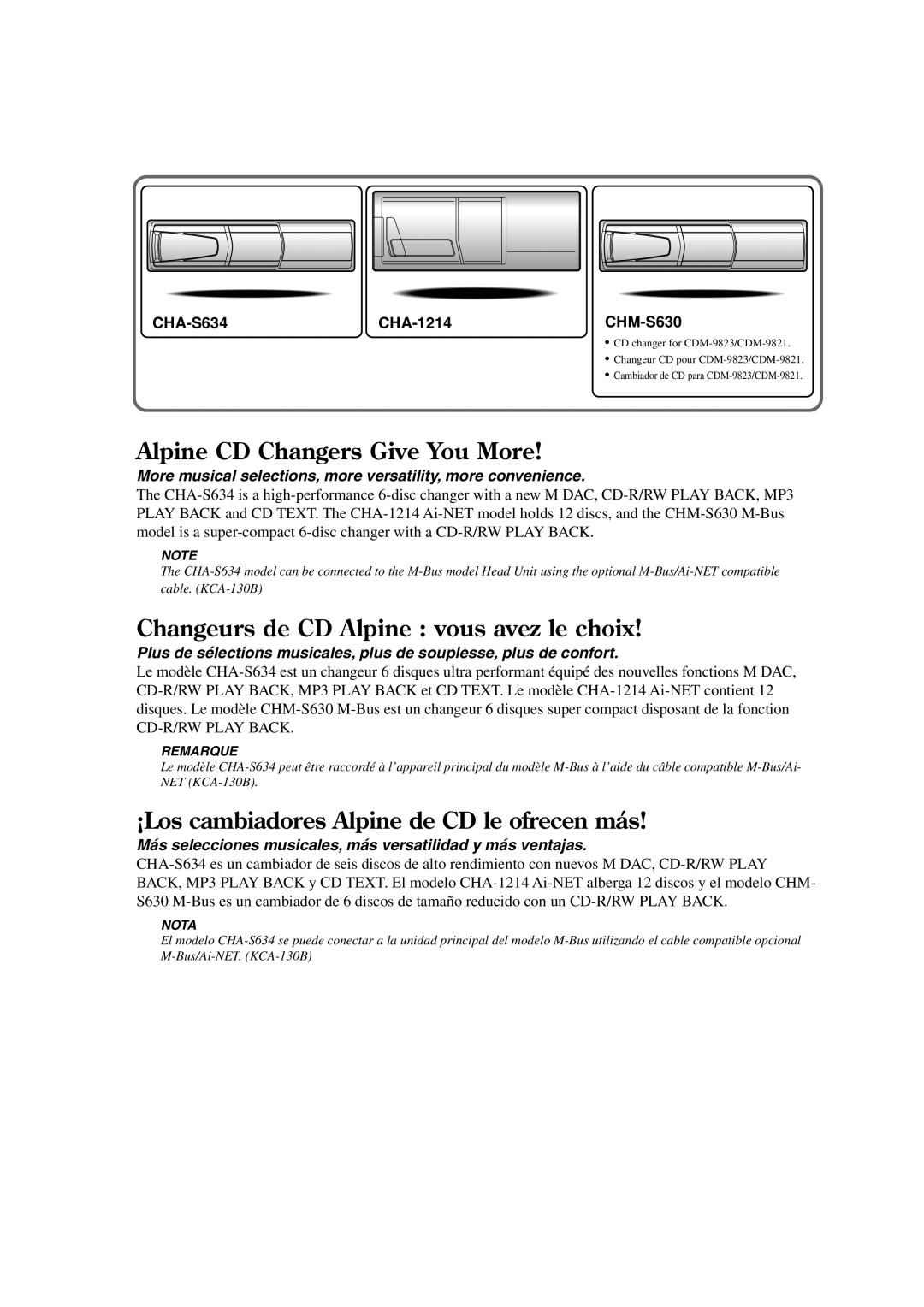 Alpine CDM-9823, CDM-9821 owner manual Alpine CD Changers Give You More, CHA-S634CHA-1214CHM-S630 