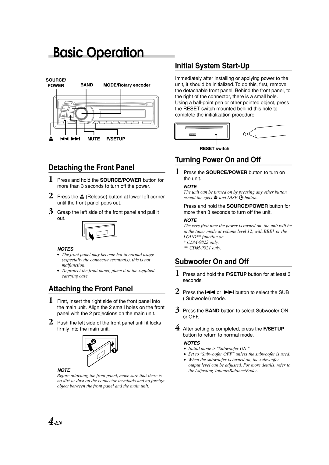 Alpine CDM-9823, CDM-9821 owner manual Basic Operation 