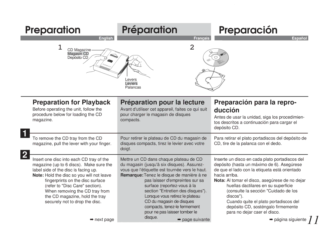 Alpine CHM-S653RF owner manual Preparation Préparation Preparación, Préparation pour la lecture 