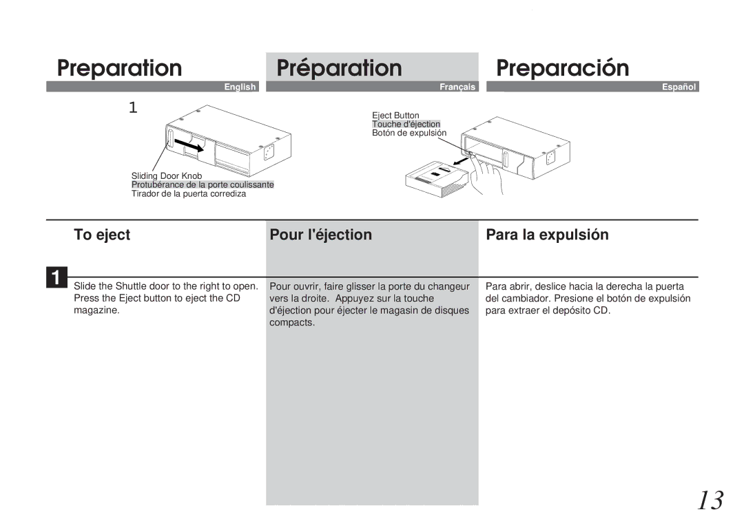 Alpine CHM-S653RF owner manual To eject Pour léjection Para la expulsión 