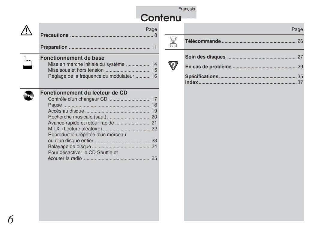 Alpine CHM-S653RF owner manual Contenu, Fonctionnement de base 