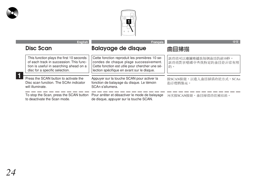 Alpine CHM-S655 owner manual Disc Scan Balayage de disque 