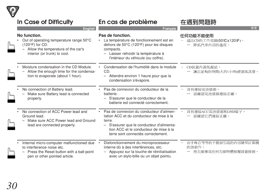 Alpine CHM-S655 owner manual No function Pas de fonction 