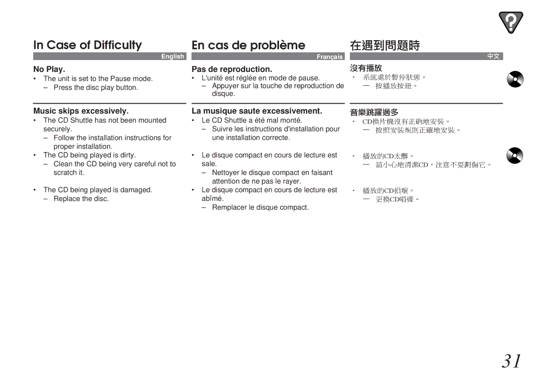 Alpine CHM-S655 owner manual Case of Difficulty, En cas de problème 