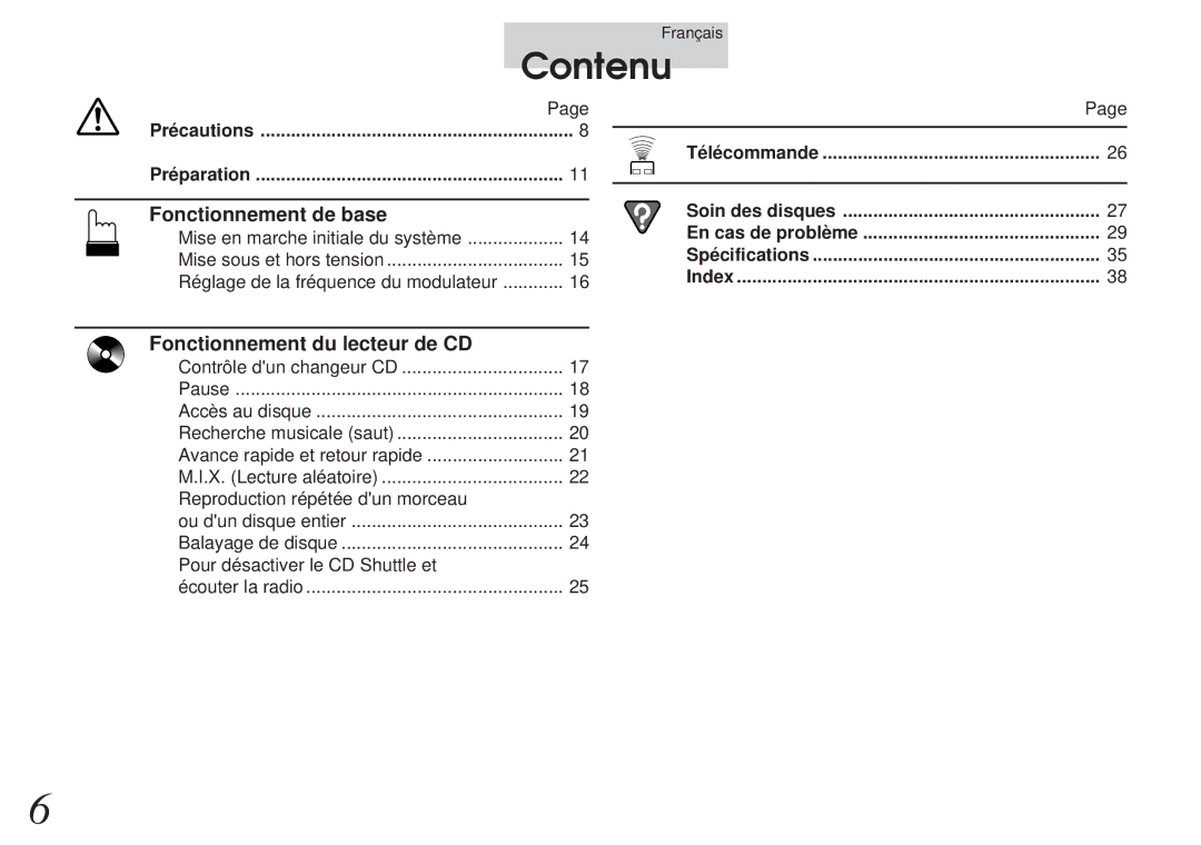 Alpine CHM-S655 owner manual Contenu, Fonctionnement de base 