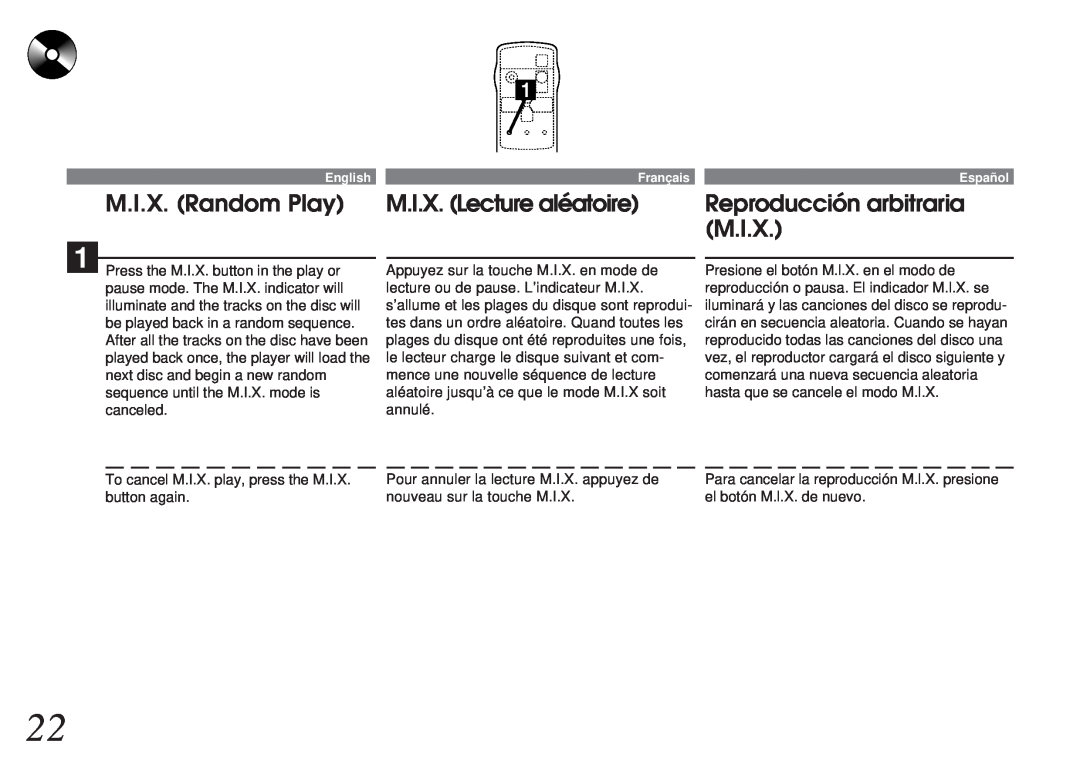 Alpine CHM-S665RF owner manual M.I.X. Random Play, M.I.X. Lecture aléatoire, Reproducción arbitraria M.I.X 