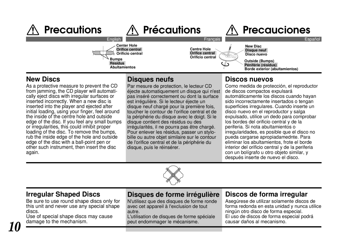 Alpine CTA-1505R, CTA-1502R owner manual Precautions Précautions Precauciones 