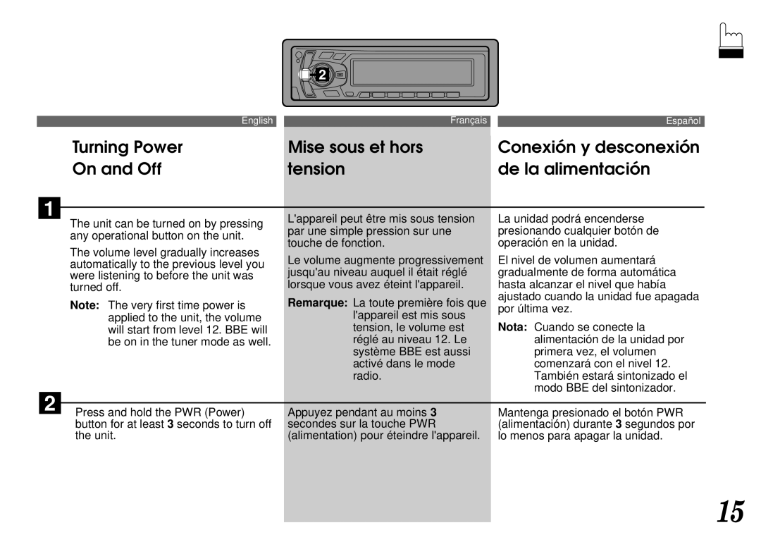 Alpine CTA-1502R, CTA-1505R owner manual Alimentación durante 3 segundos por 