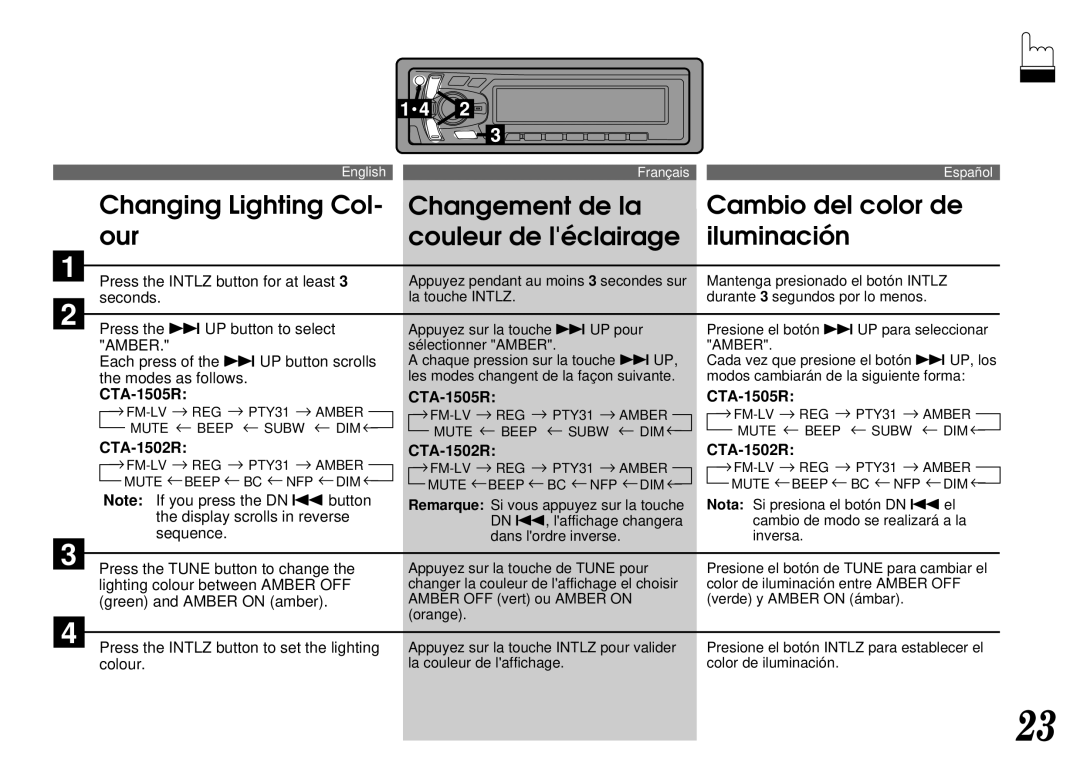 Alpine CTA-1502R, CTA-1505R owner manual Sélectionner Amber 