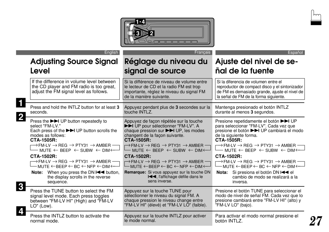 Alpine CTA-1502R, CTA-1505R owner manual → PTY31 → Amber Mute ←BEEP 