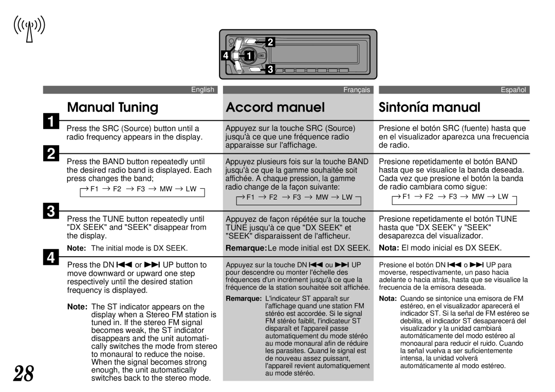 Alpine CTA-1505R, CTA-1502R owner manual Manual Tuning Accord manuel Sintonía manual 