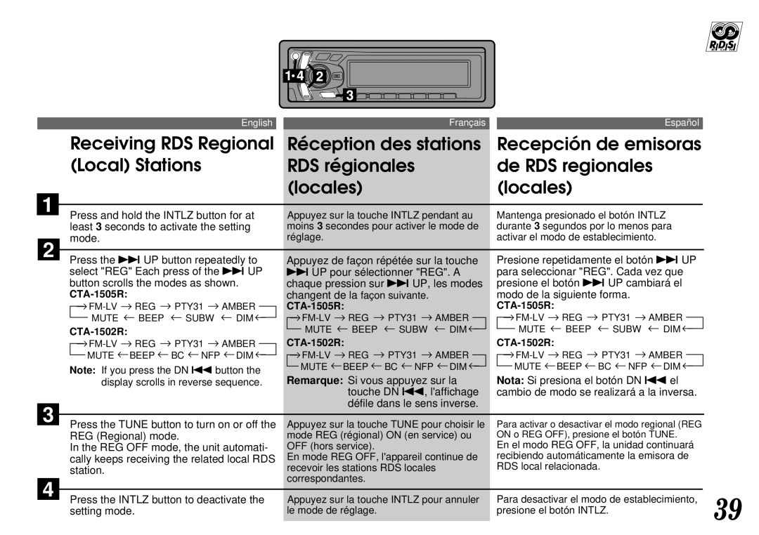 Alpine CTA-1502R, CTA-1505R owner manual Changent de la façon suivante Modo de la siguiente forma 