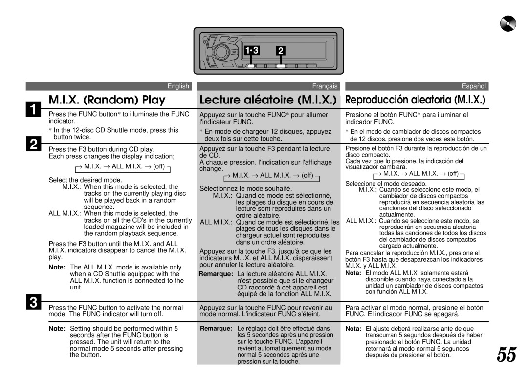 Alpine CTA-1502R, CTA-1505R owner manual X. Random Play Lecture aléatoire M.I.X 