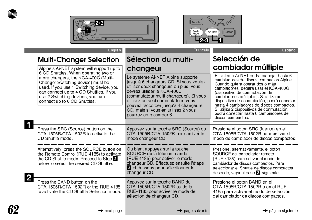 Alpine CTA-1505R, CTA-1502R owner manual Sélection du multi Selección de Changeur Cambiador múltiple 