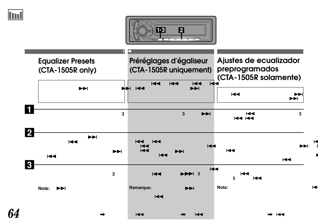 Alpine CTA-1502R owner manual Ajustes de ecualizador, Preprogramados, CTA-1505R solamente 