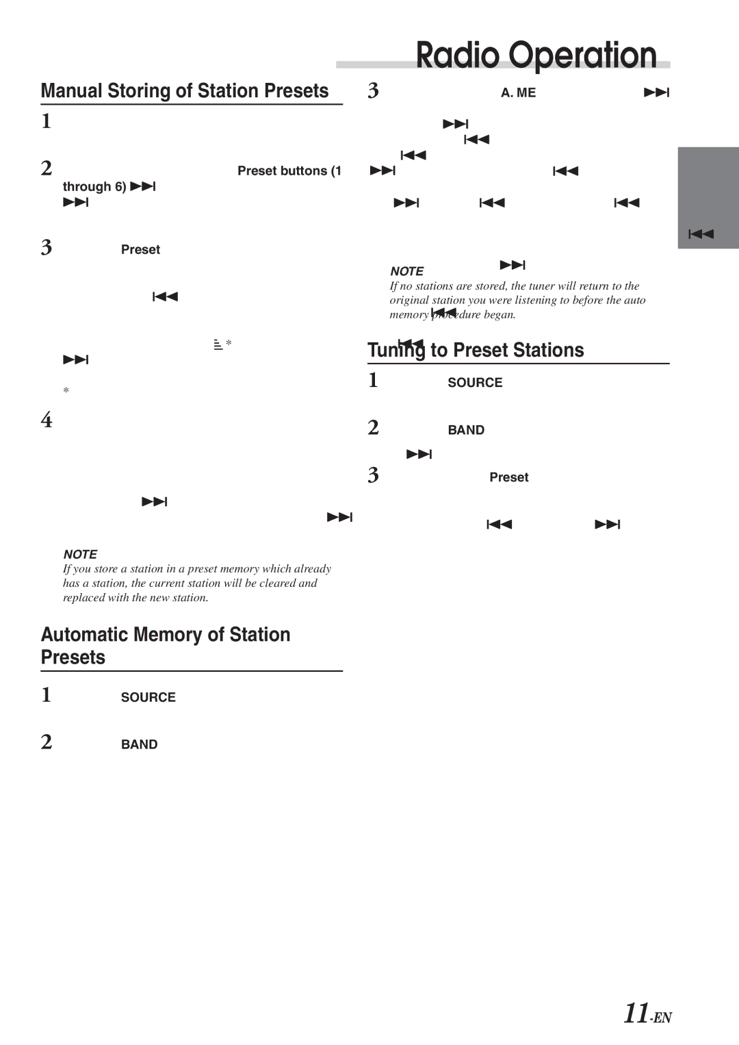 Alpine CVA-1003R owner manual Automatic Memory of Station Presets, Tuning to Preset Stations 