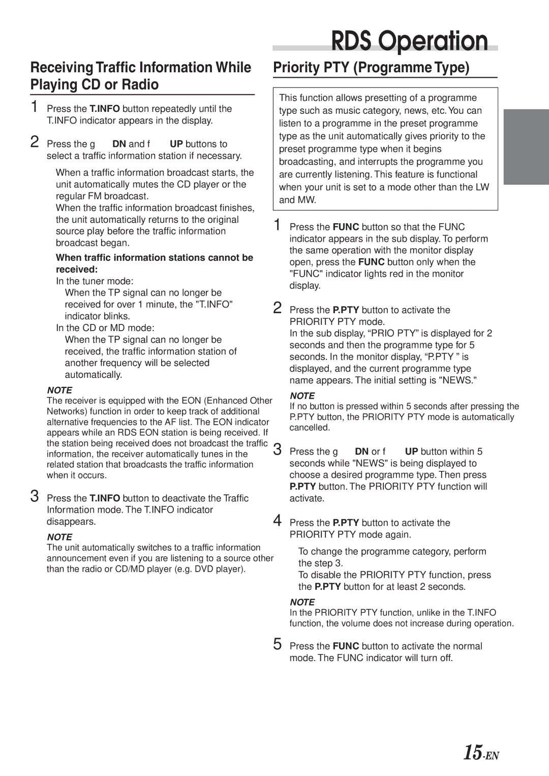 Alpine CVA-1003R owner manual Receiving Traffic Information While Playing CD or Radio, Priority PTY Programme Type 