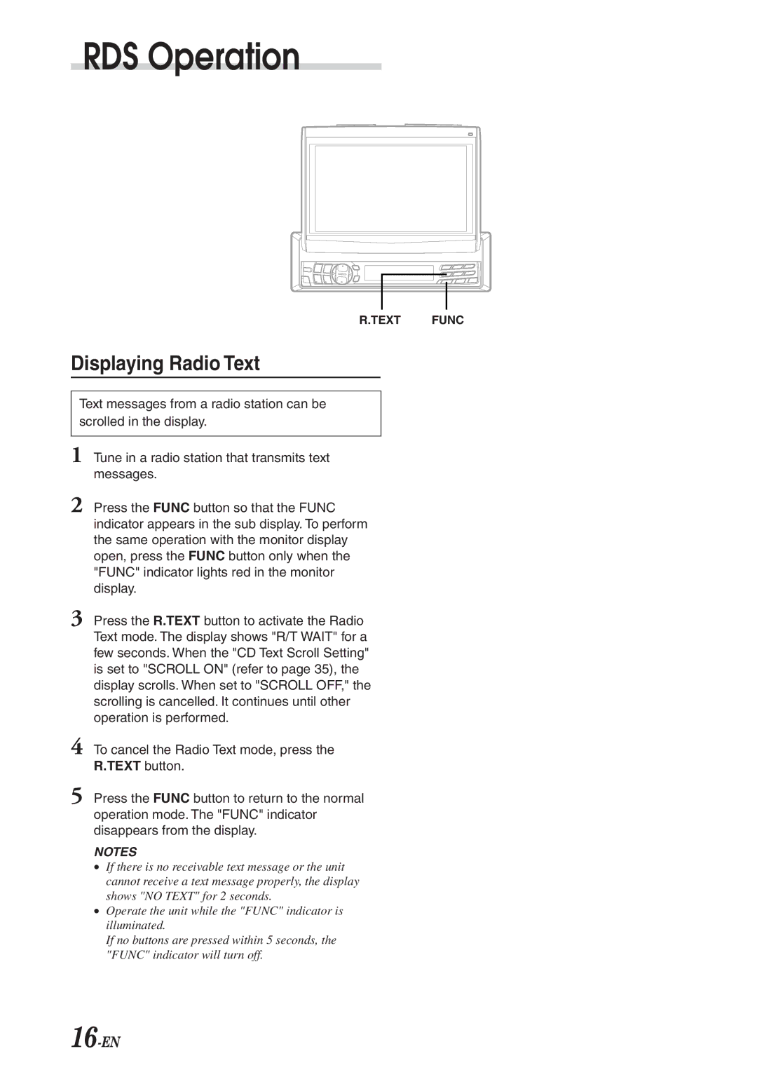 Alpine CVA-1003R owner manual Displaying Radio Text 