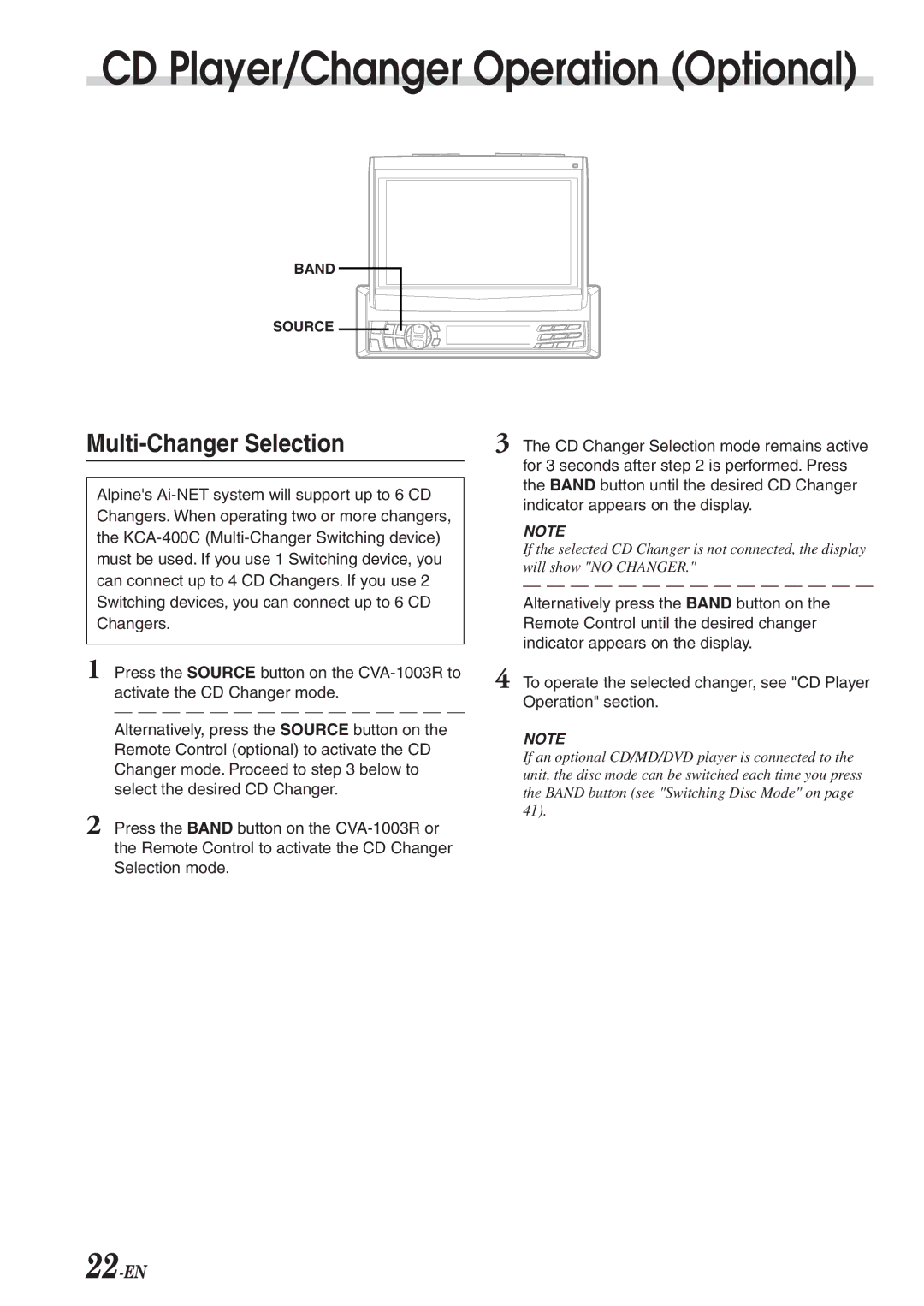 Alpine CVA-1003R owner manual Multi-Changer Selection 