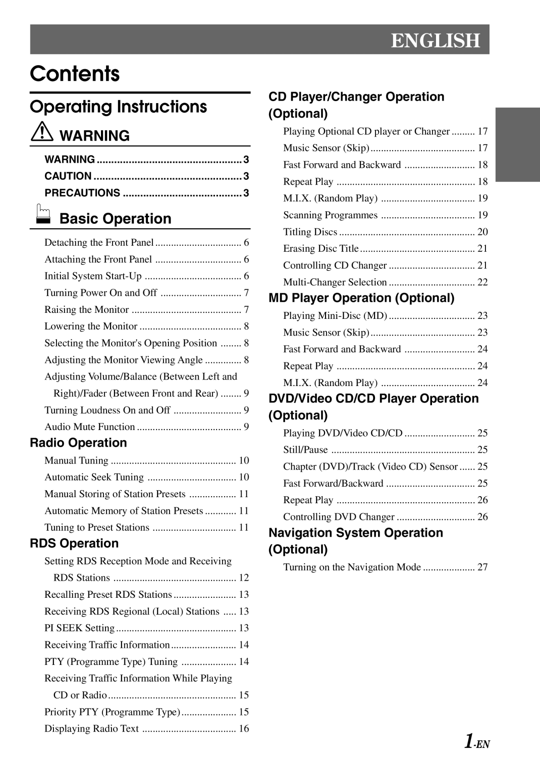 Alpine CVA-1003R owner manual Contents 