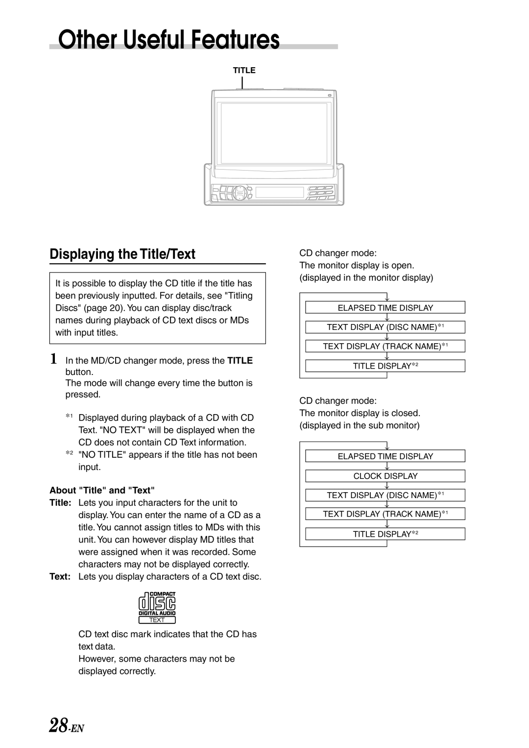 Alpine CVA-1003R owner manual Displaying the Title/Text, About Title and Text 