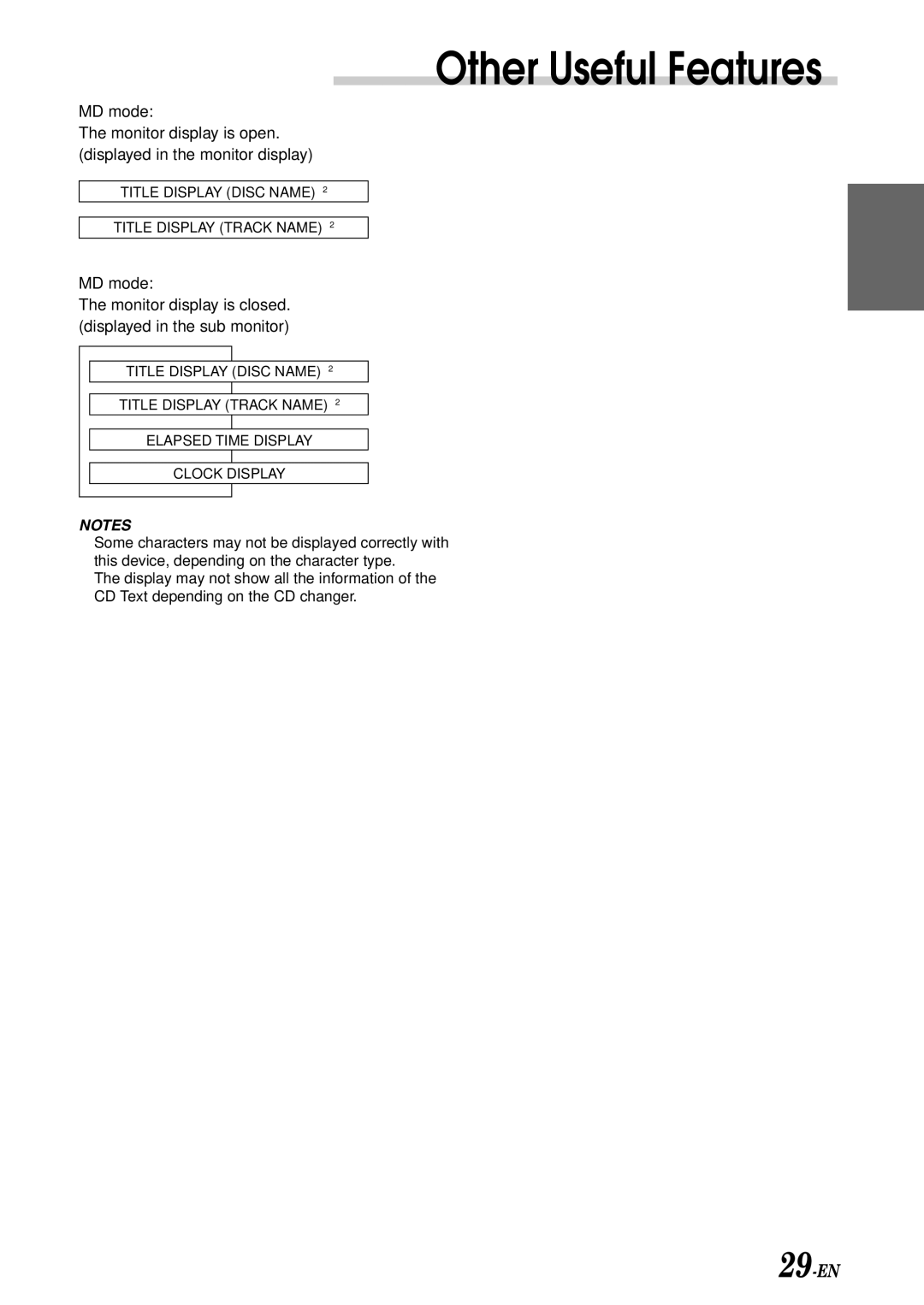 Alpine CVA-1003R owner manual Other Useful Features, MD mode 