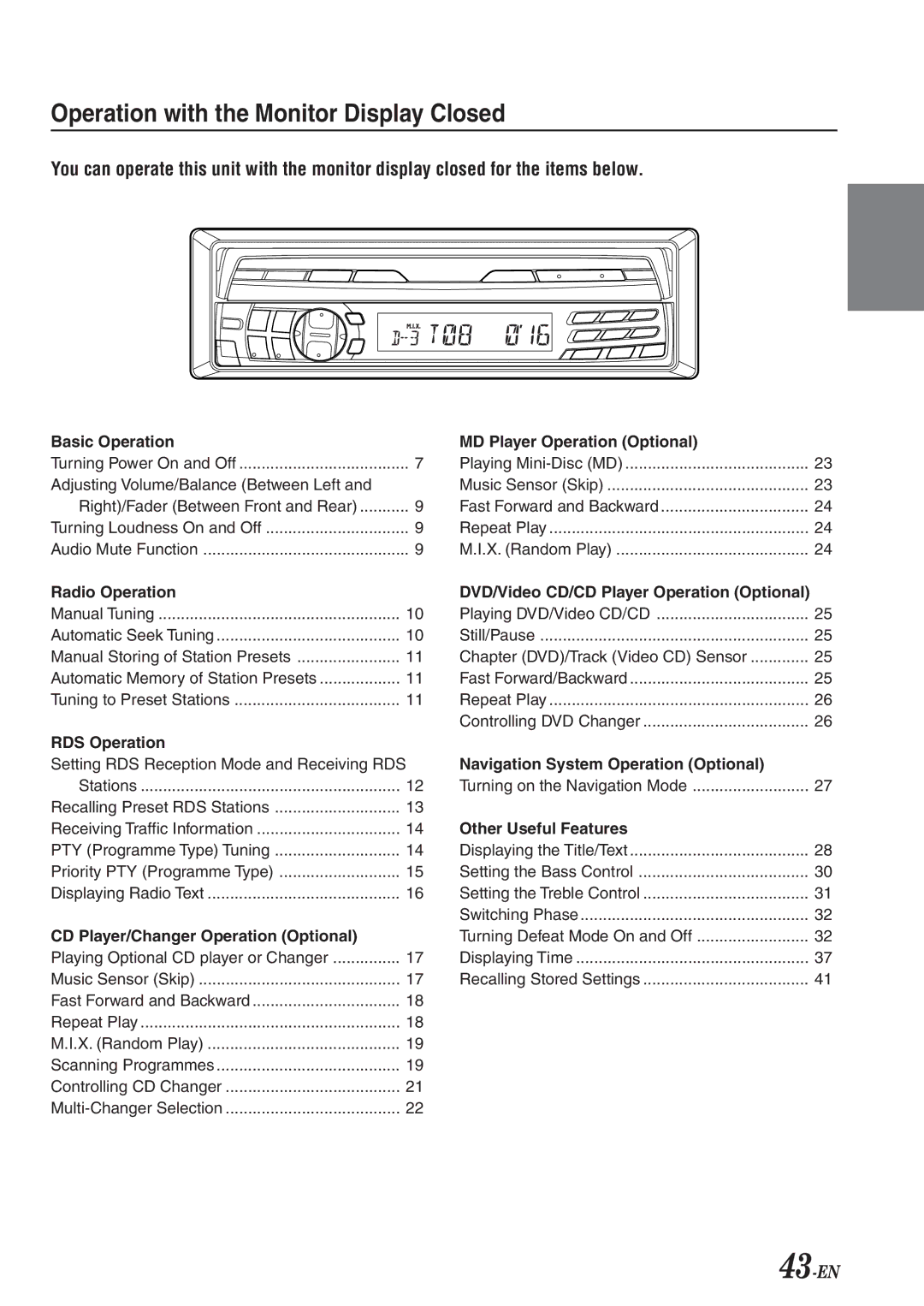 Alpine CVA-1003R owner manual Operation with the Monitor Display Closed 