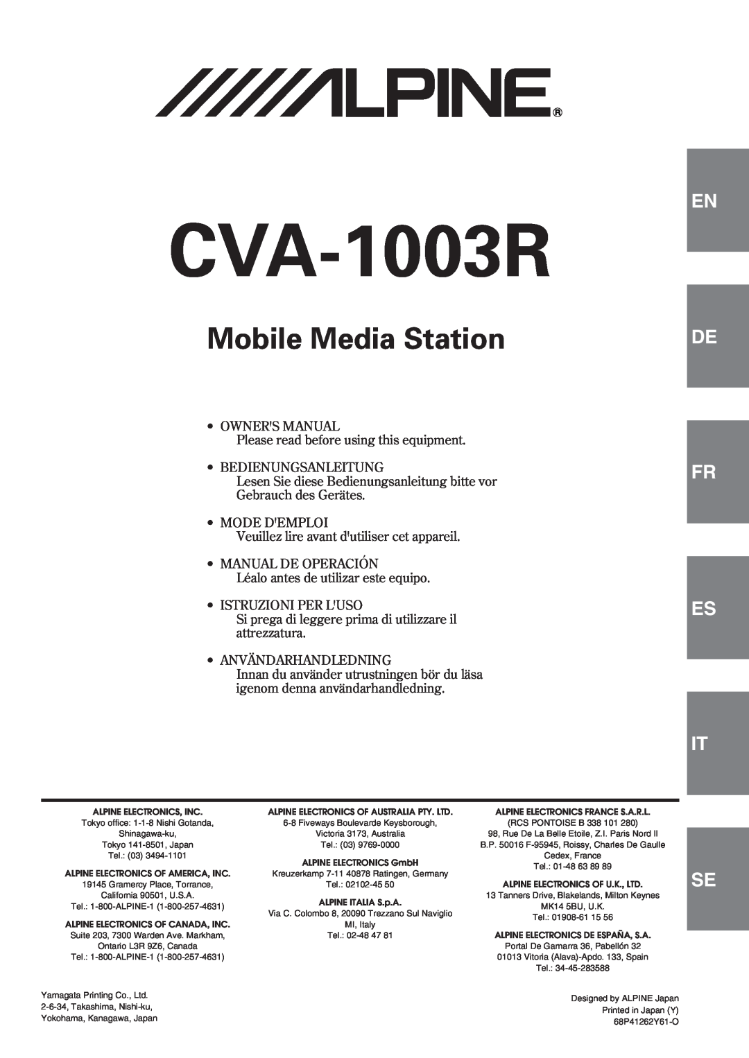 Alpine CVA-1003R owner manual Mobile Media Station, De Fr Es 