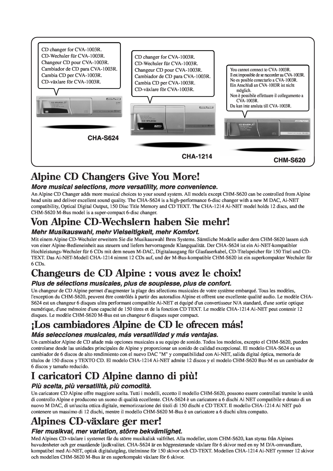 Alpine CVA-1003R Alpine CD Changers Give You More, Von Alpine CD-Wechslernhaben Sie mehr, Alpines CD-växlareger mer 