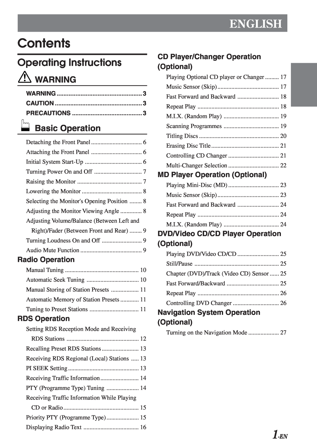 Alpine CVA-1003R Operating Instructions, Basic Operation, Radio Operation, RDS Operation, CD Player/Changer Operation 