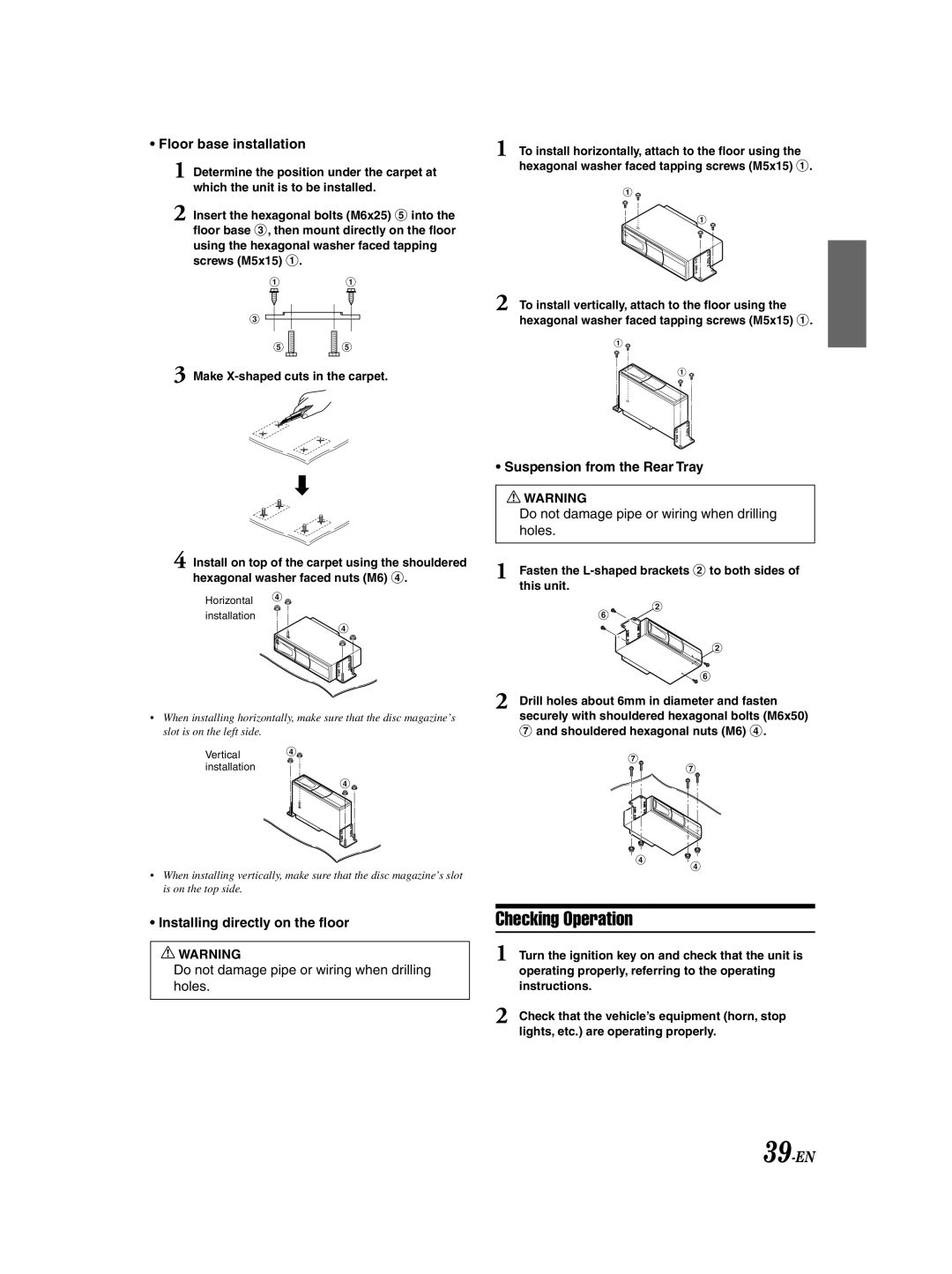 Alpine DHA-S690 owner manual Checking Operation, 39-EN, Fasten the L-shaped brackets 2 to both sides of this unit 