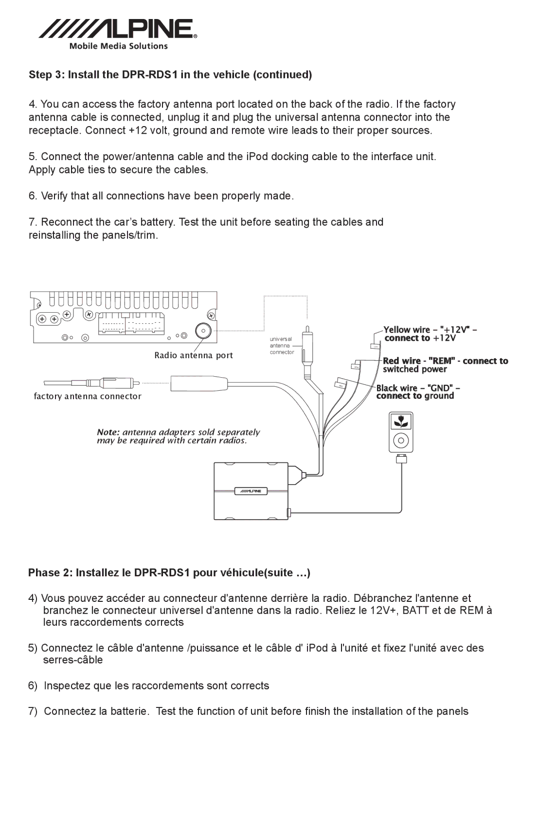 Alpine manual Phase 2 Installez le DPR-RDS1 pour véhiculesuite … 