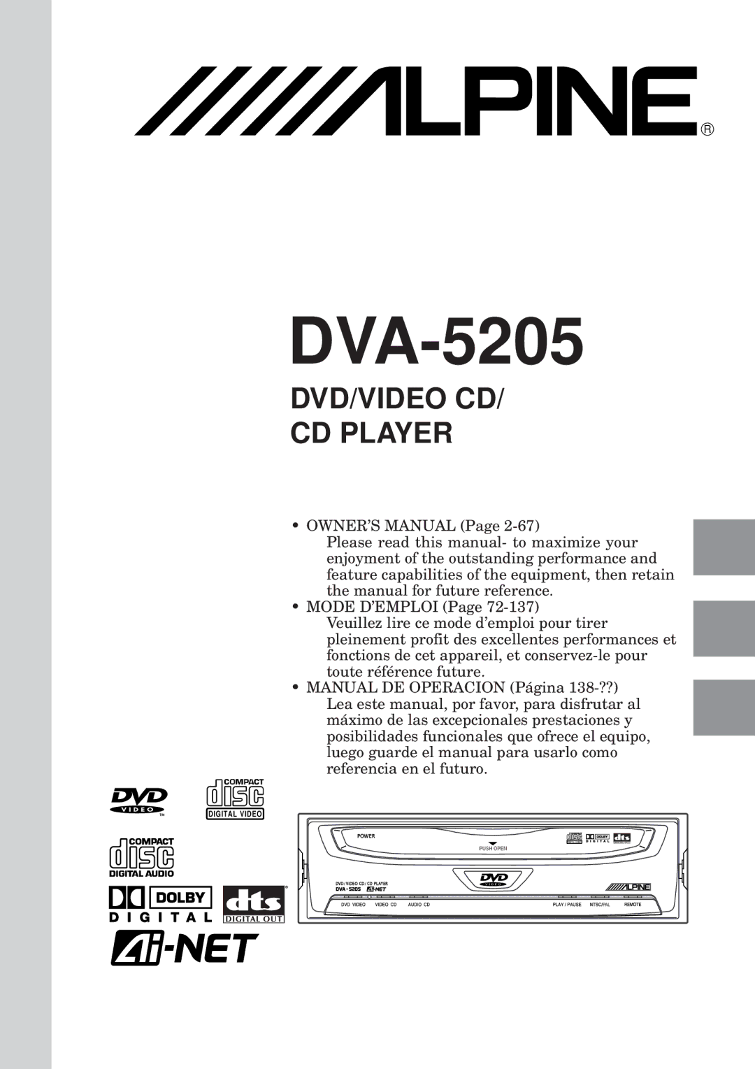 Alpine DVA-5205 owner manual 