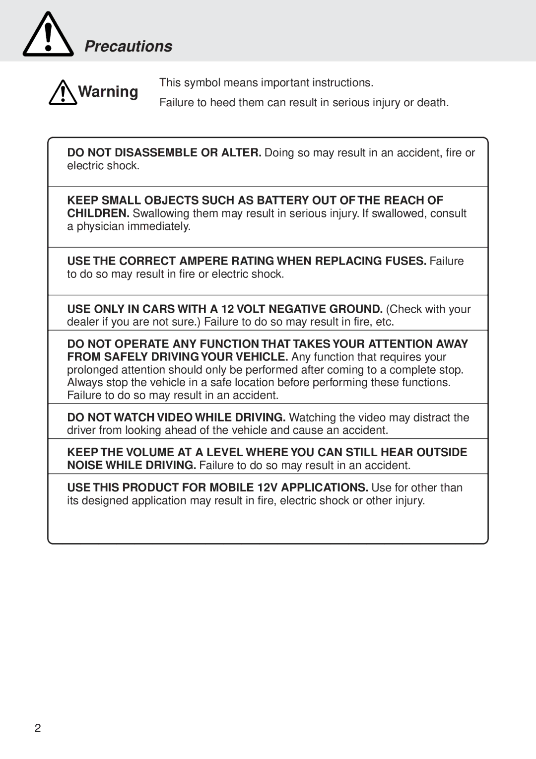 Alpine DVA-5205 owner manual Precautions 