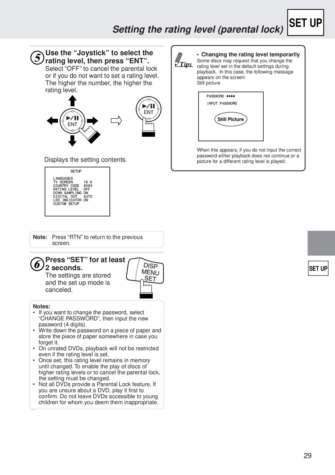 Alpine DVA-5205 owner manual Use the Joystick to select, Rating level, then press ENT 