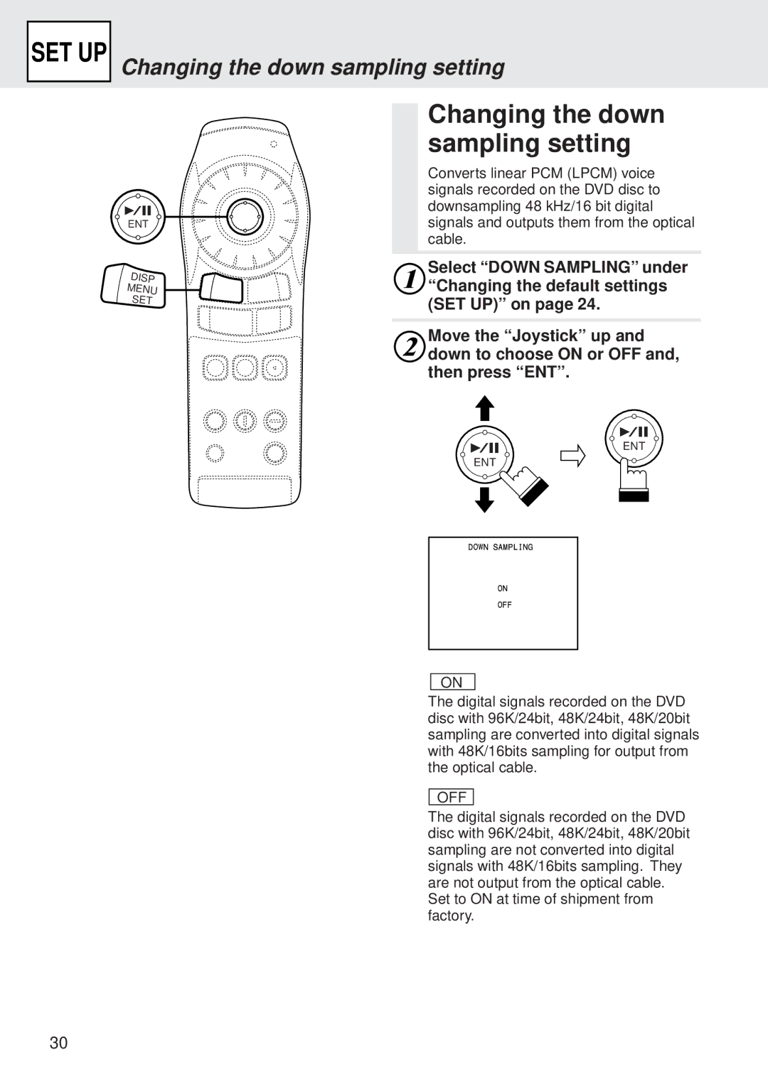 Alpine DVA-5205 owner manual Changing the down sampling setting, Off 