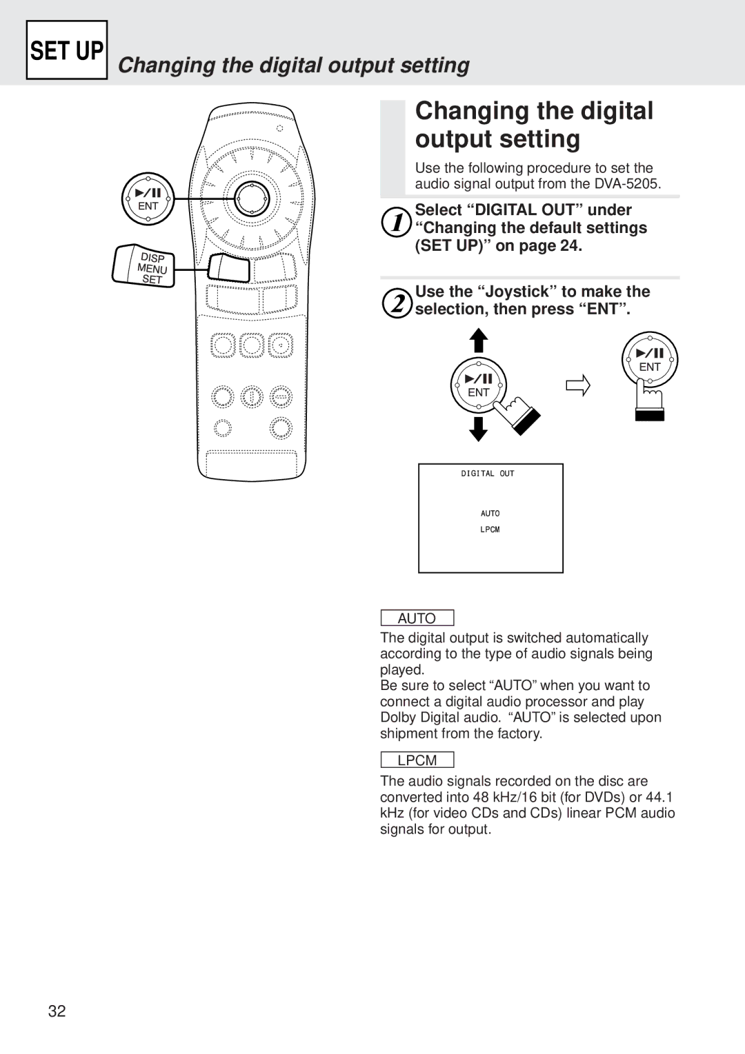 Alpine DVA-5205 owner manual Changing the digital output setting, Lpcm 