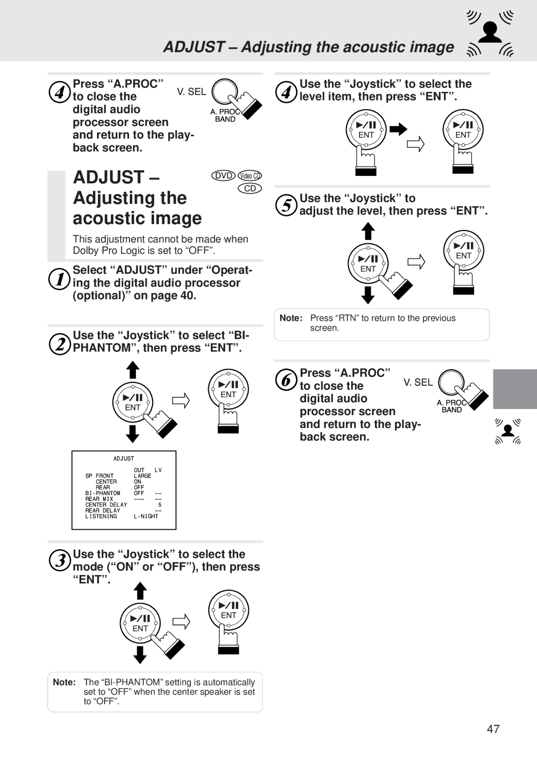 Alpine DVA-5205 owner manual Adjusting Acoustic image, Adjust Adjusting the acoustic image 