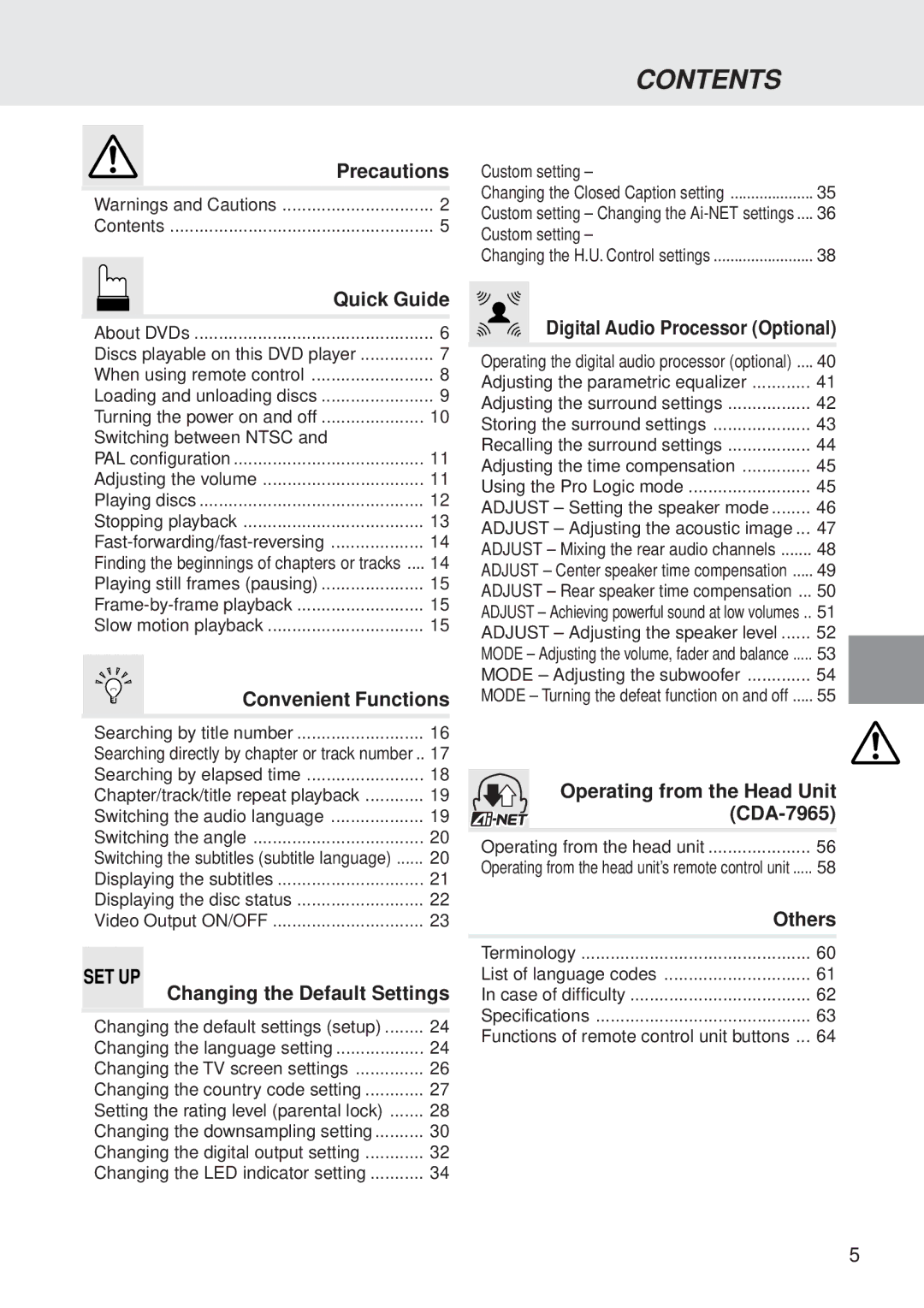 Alpine DVA-5205 owner manual Contents 