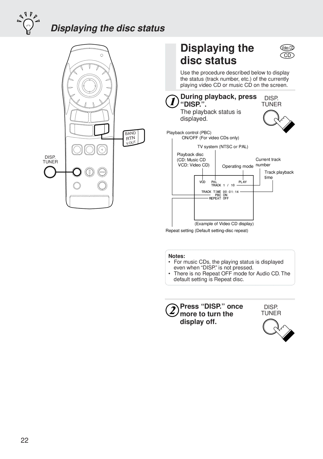 Alpine DVA-5205E owner manual Displaying the disc status 