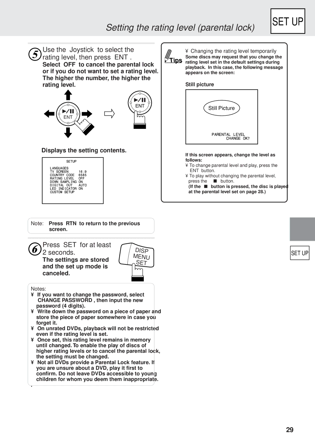 Alpine DVA-5205E owner manual Use the Joystick to select the rating level, then press ENT 