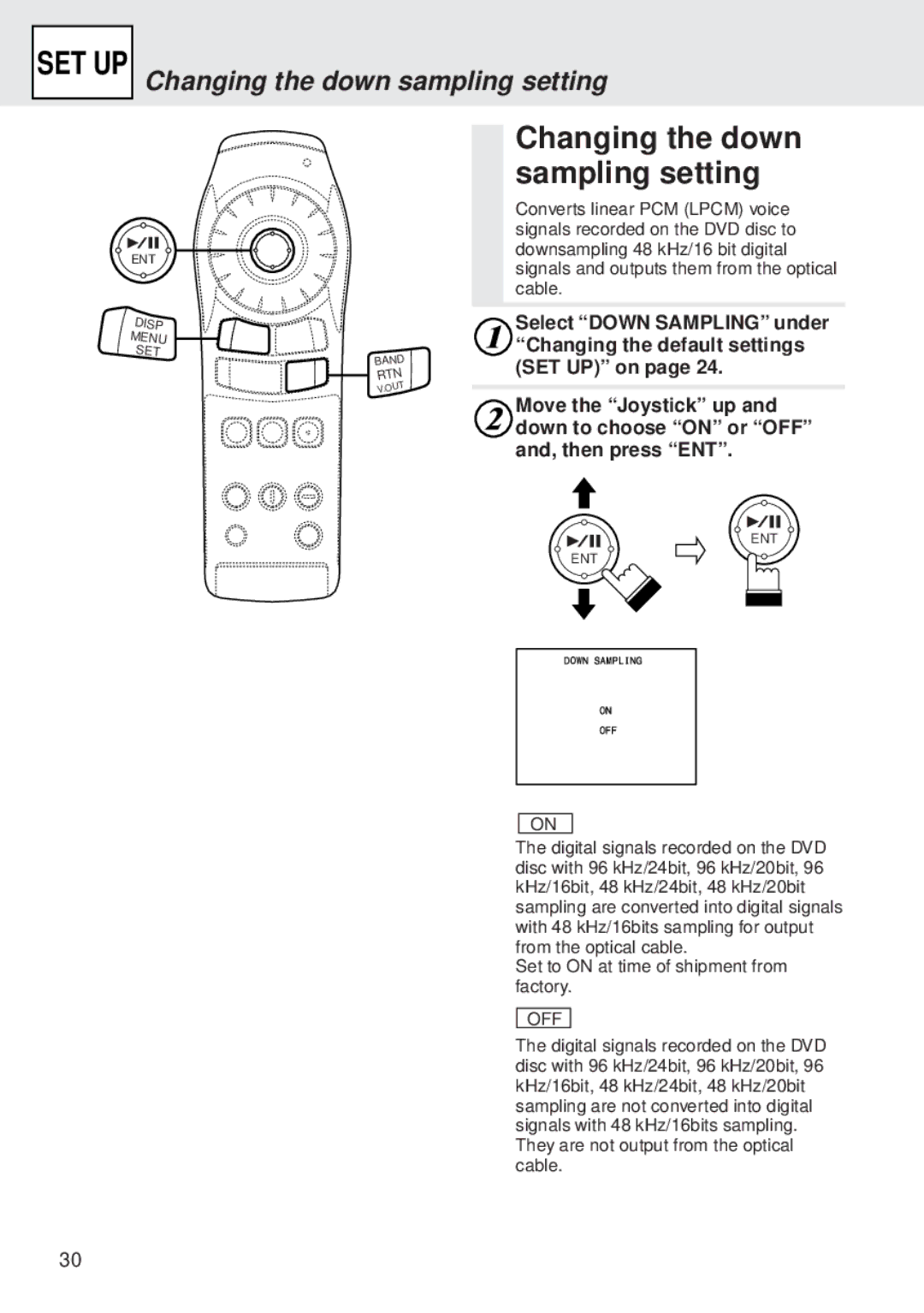 Alpine DVA-5205E owner manual Changing the down sampling setting, Select Down Sampling under, SET UP on 