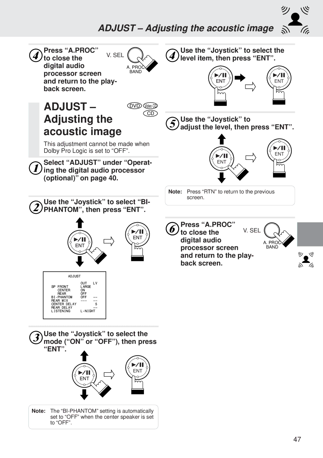 Alpine DVA-5205E owner manual Adjusting Acoustic image, Adjust Adjusting the acoustic image 