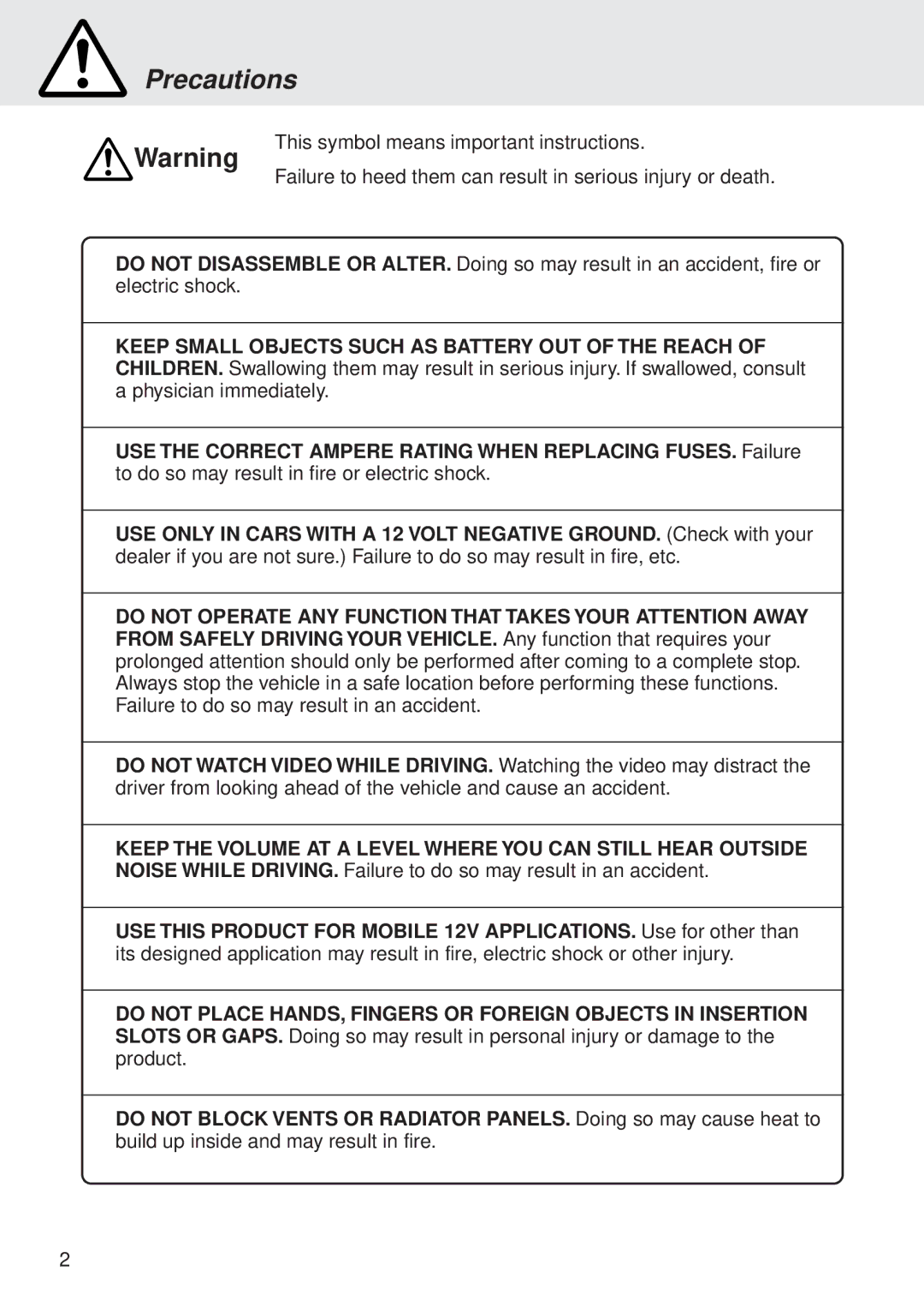 Alpine DVA-5205P owner manual Precautions 