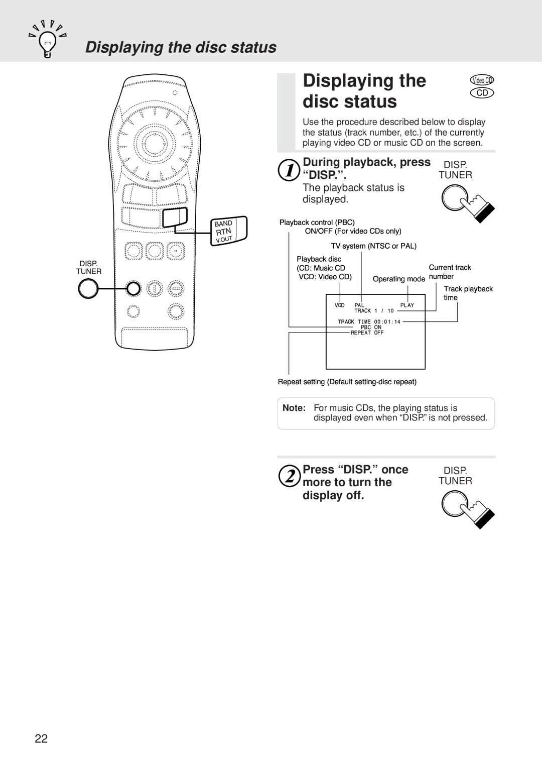 Alpine DVA-5205P owner manual Displaying the disc status 