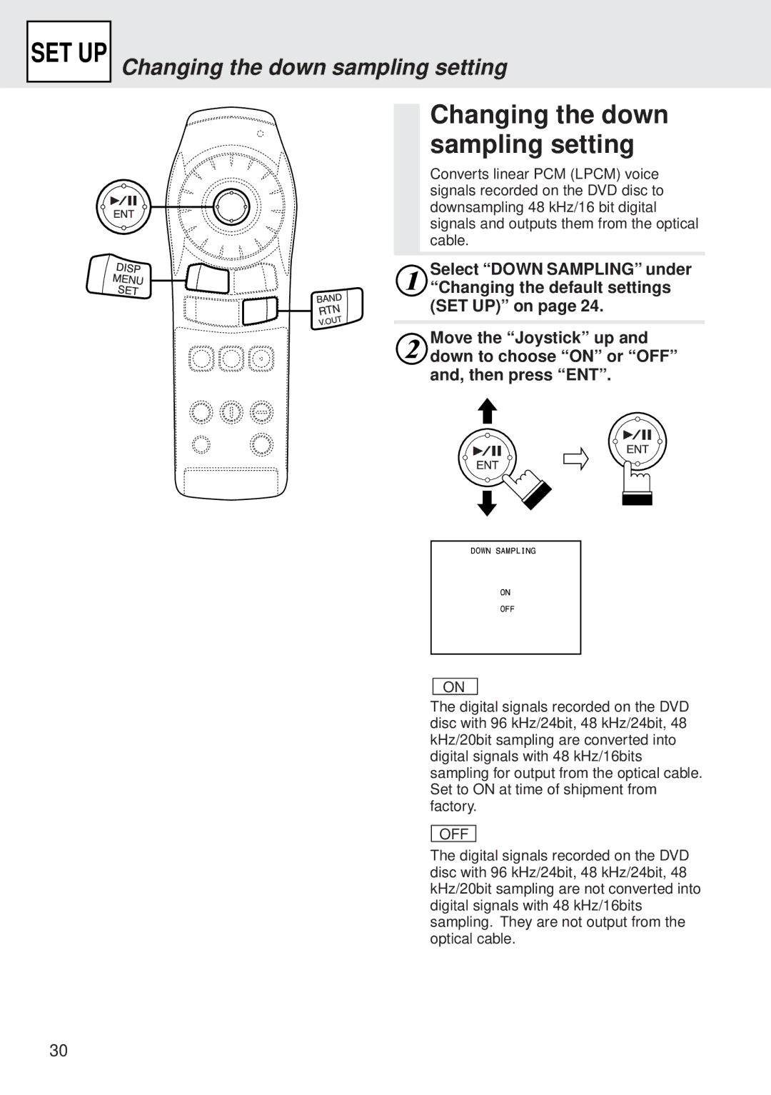 Alpine DVA-5205P owner manual Changing the down sampling setting, Select Down Sampling under, SET UP on 