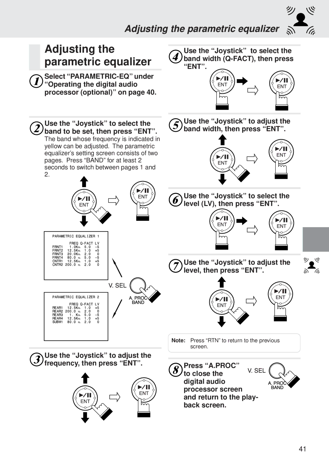 Alpine DVA-5205P owner manual Adjusting the parametric equalizer 