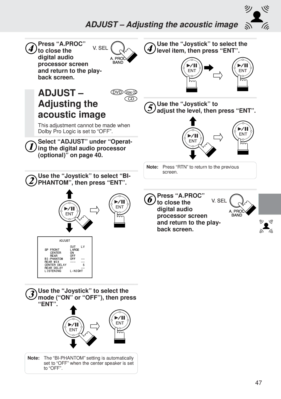 Alpine DVA-5205P owner manual Adjusting Acoustic image, Adjust Adjusting the acoustic image 